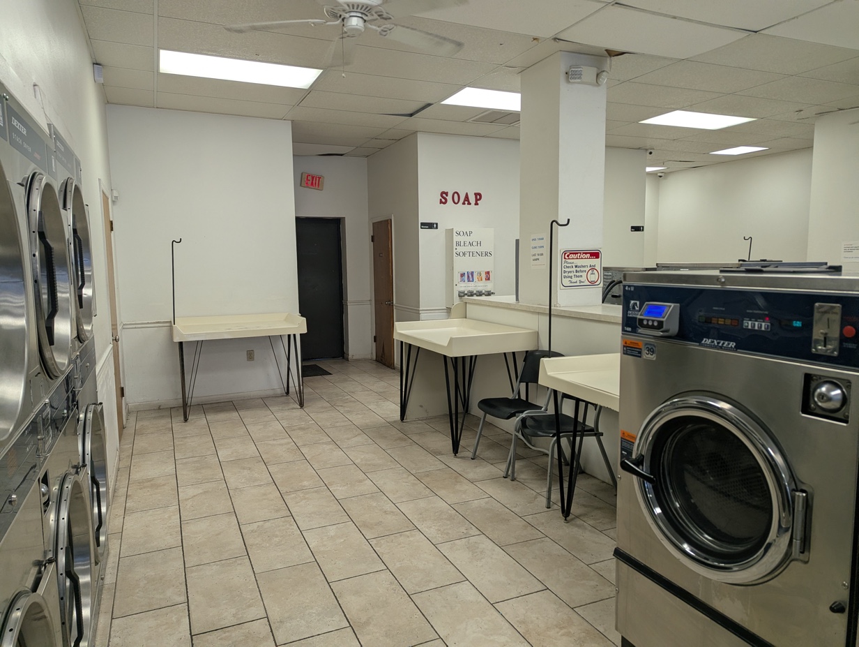 Laundry floor with folding tables